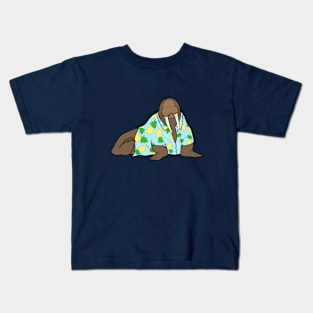 Walrus in Hawaiian shirt - blue Kids T-Shirt